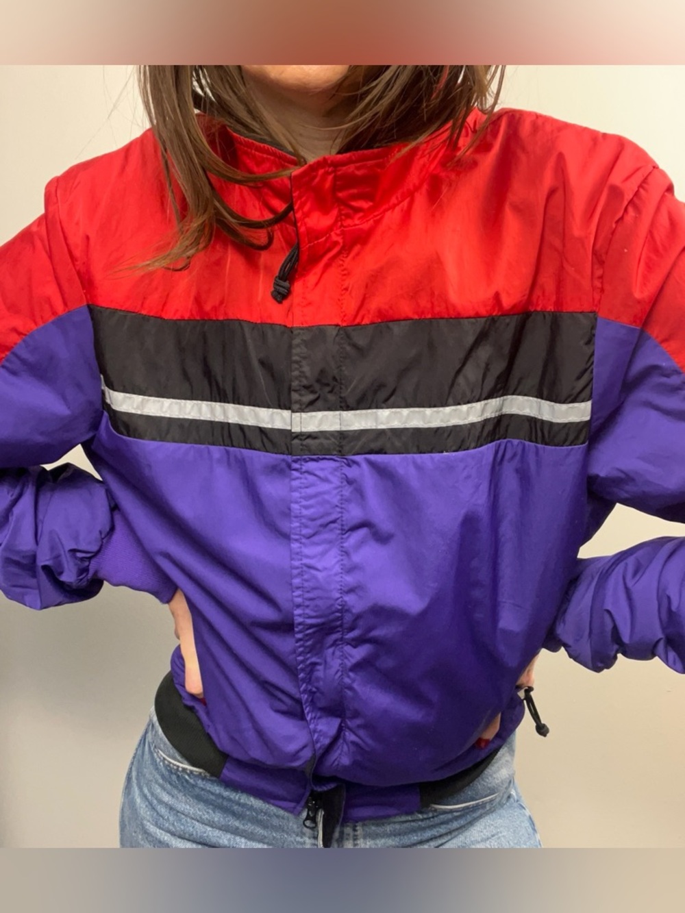 Vintage Bellwether Color-Block Cycling Windbreaker –Red, Purple & Black – Size M